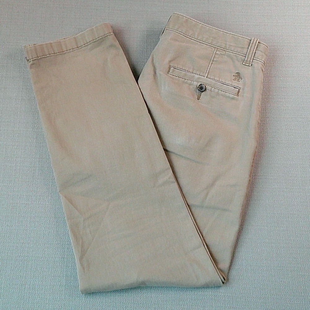 Original Penguin Chino Pants Mens 32x32 Khaki Tan Slim Fit Cotton Stretch
